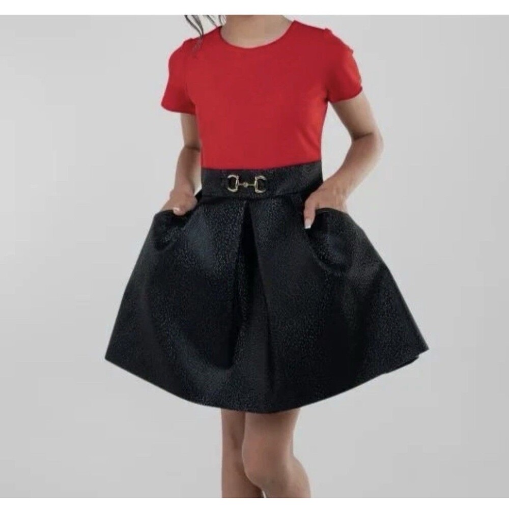 Zoe Ltd Kids Girl's Dress Size 12 Black & Red Heather Combo Buckle Outfit